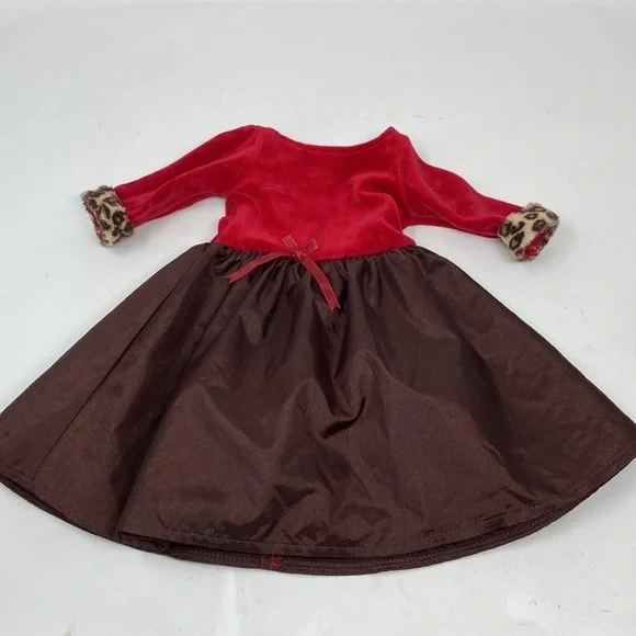 American Girl Chocolate Cherry Party Dress Gown Leopard Trim - Picture 9 of 13